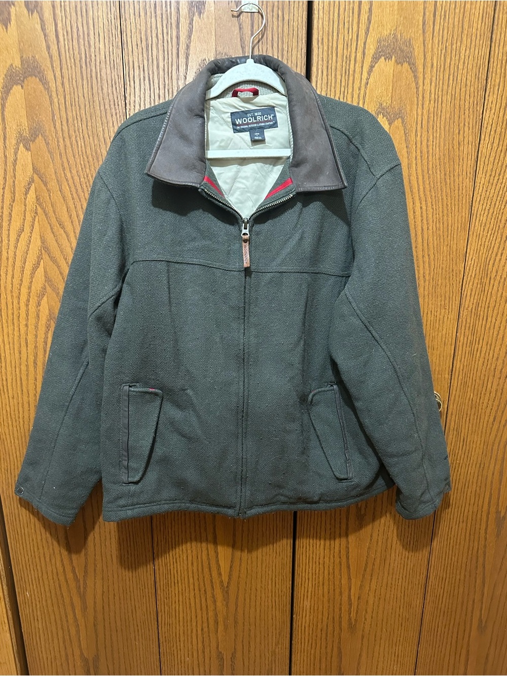 Woolrich Men's Dark Olive Zip-Up Jacket Y2K